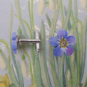 Small FORGET-ME-NOT Cufflinks Blue Forget-Me Not Cufflinks Floral Spring Wedding Cufflinks Masonic Cufflinks Friendship Primula-Hand Painted