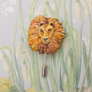 MAJESTIC LION PIN Clay Lion Brooch Wildlife Wedding Pin World Wildlife Lapel Pin Wild Cat Brooch Lion Boutonniere- Handmade Hand Painted