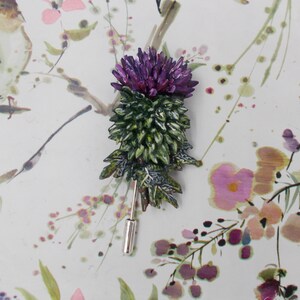 Broche de cardo escocés hecho a mano: arcilla, ramillete de boda escocés, boutonniere de Burns Night, pintado a mano imagen 6