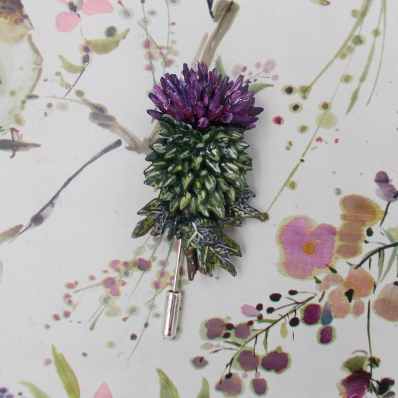 Broche de cardo escocés hecho a mano: arcilla, ramillete de boda escocés, boutonniere de Burns Night, pintado a mano imagen 6