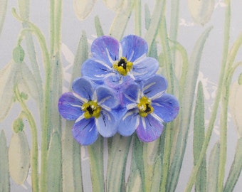 Grote VERGEET-ME-NIET broche Vergeet-mij-niet pin Vergeet-mij-niet blauwe bruiloft corsage Memorial bloem vriendschap pin maçonnieke revers - handgeschilderde
