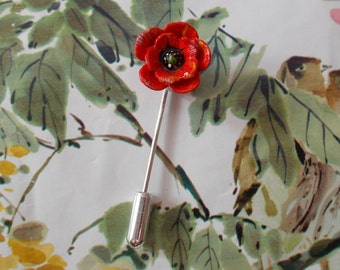 Tiny POPPY-FLOWER Pin Red Flower Pin Floral Memorial Wedding Corsage Remembrance Poppy Brooch Papaver Commemorative Flower-HAND Painted