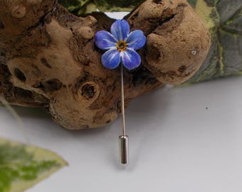 Hand-Painted Forget-Me-Not Flower Lapel Pin: Silver Plated Friendship Brooch