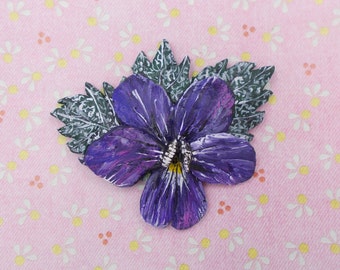 Large SWEET VIOLET BROOCH Violet Pin Floral Purple Wedding Corsage Purple Remembrance Lapel Flower Commemorative Pin - Handmade Hand Painted