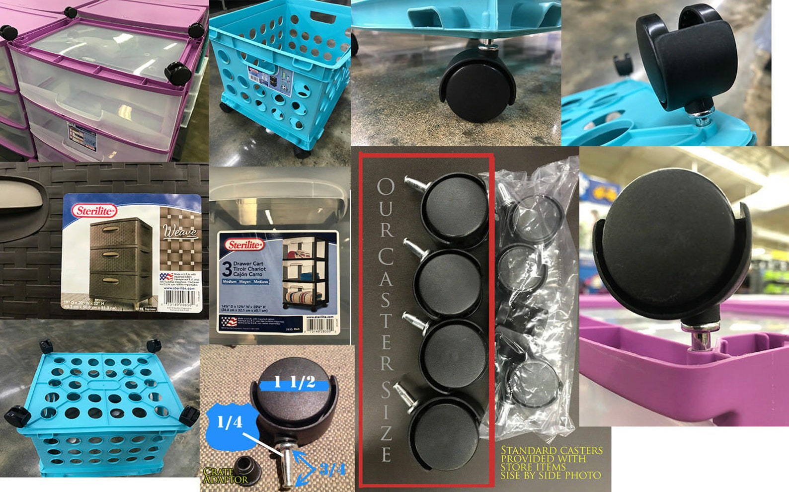 Sterilite , Storex Universal Crate Replacement Casters, Snap in Style