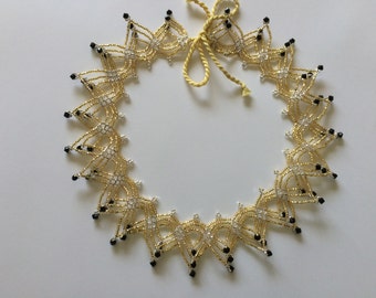 Beaded Necklace  Yellow And Black Necklace  Handmade Item  Handmade Jewellery  Handmade Gift