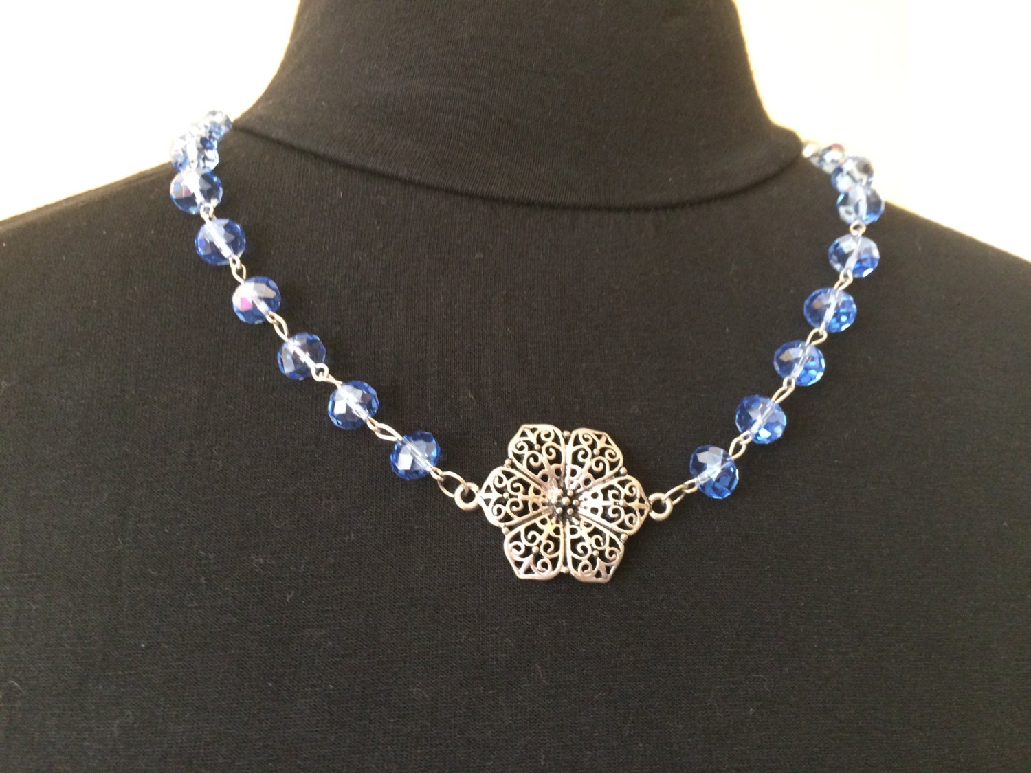 Blue - Miniature Handpainted Wooden Necklace With Beads main image 0