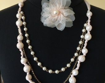 Handmade Necklace  White Necklace  Beaded Necklace  Special Occasions Necklace  Pearl Necklace