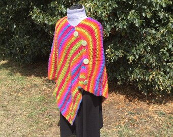 Poncho,  Multicoloured poncho, Hand Knit, Handmade item, Gift ideas, Gift for her