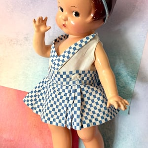 Original Vintage 1930’s Effanbee jumper set, onsie, skirt and top with shell buttons for your 14” Patsy dolls