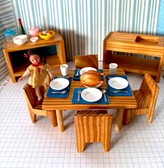 Vintage Doll Furniture by Bodo Wood Dollhouse Kitchen Set