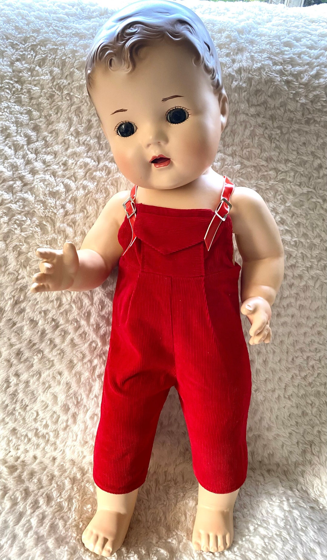 Vintage Late 50s Early 60s Red Corduroy Baby Doll Overalls for Your