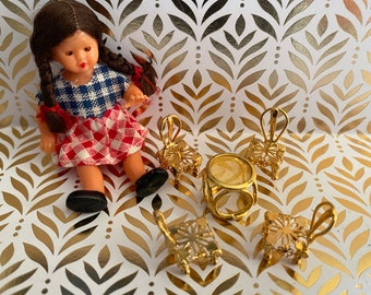Miniature Dollhouse toy Table and Chairs, Gold Metal , child's room