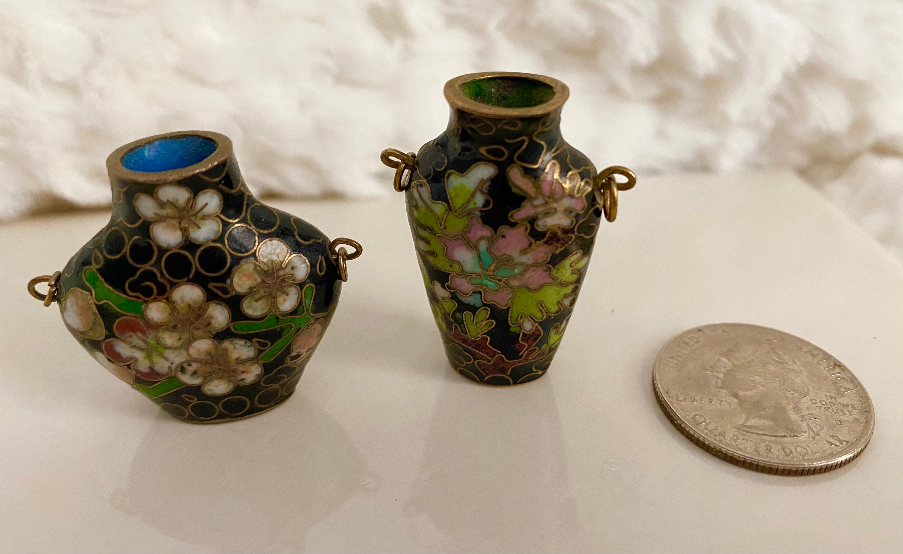 Vintage miniature Cloisonné vases set of two Pretty cobalt Etsy