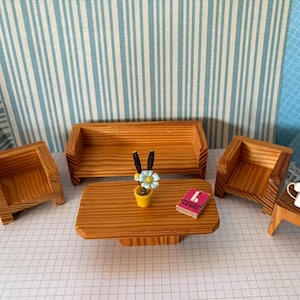 Vintage Bodo Hennig Dollhouse Living Room Set: Mid-Century Modern Wood Furniture