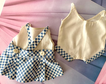 Original Vintage 1930’s Effanbee jumper set, onsie, skirt and top with shell buttons for your 14” Patsy dolls