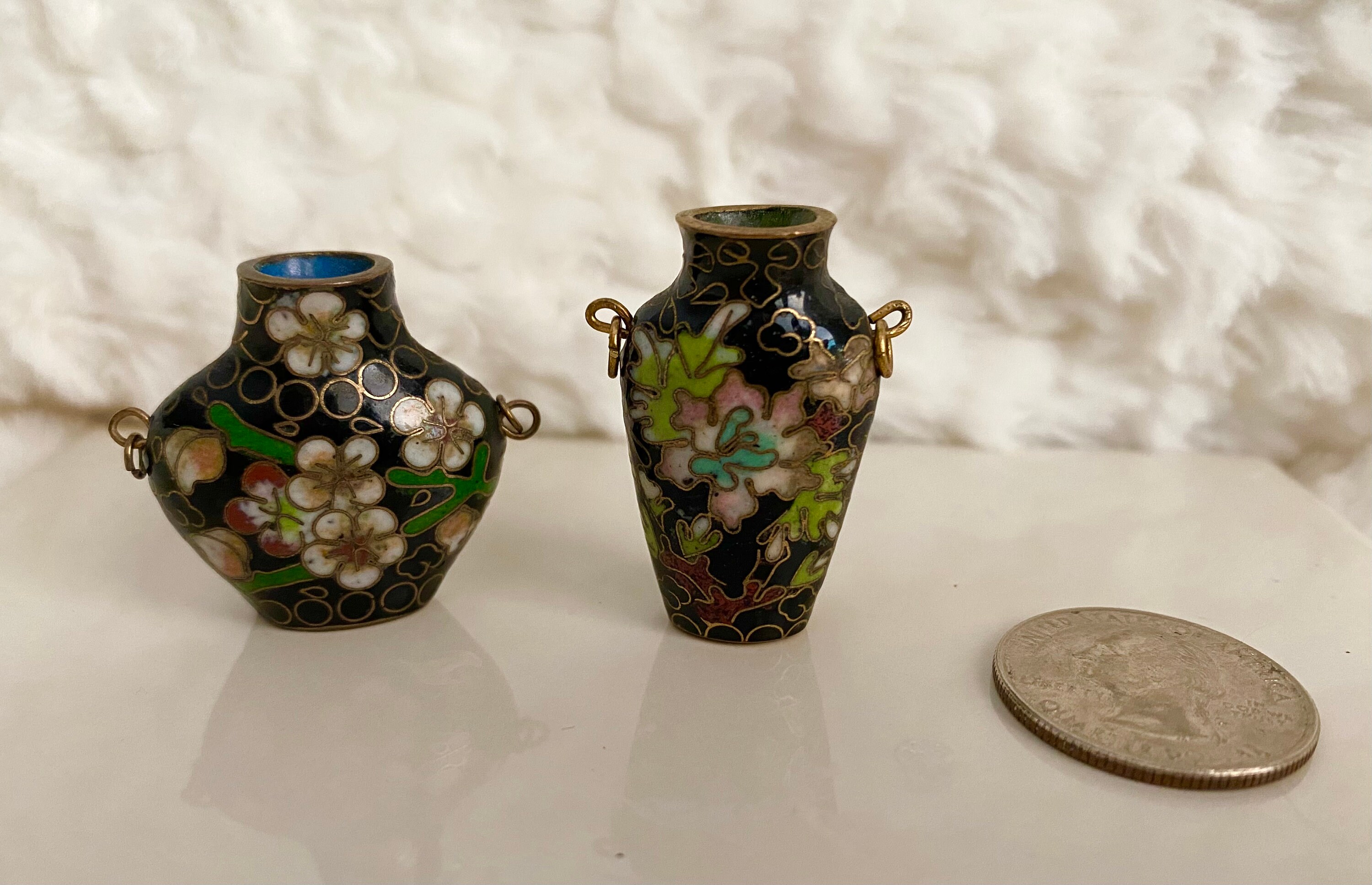 Vintage miniature Cloisonné vases set of two Pretty cobalt Etsy