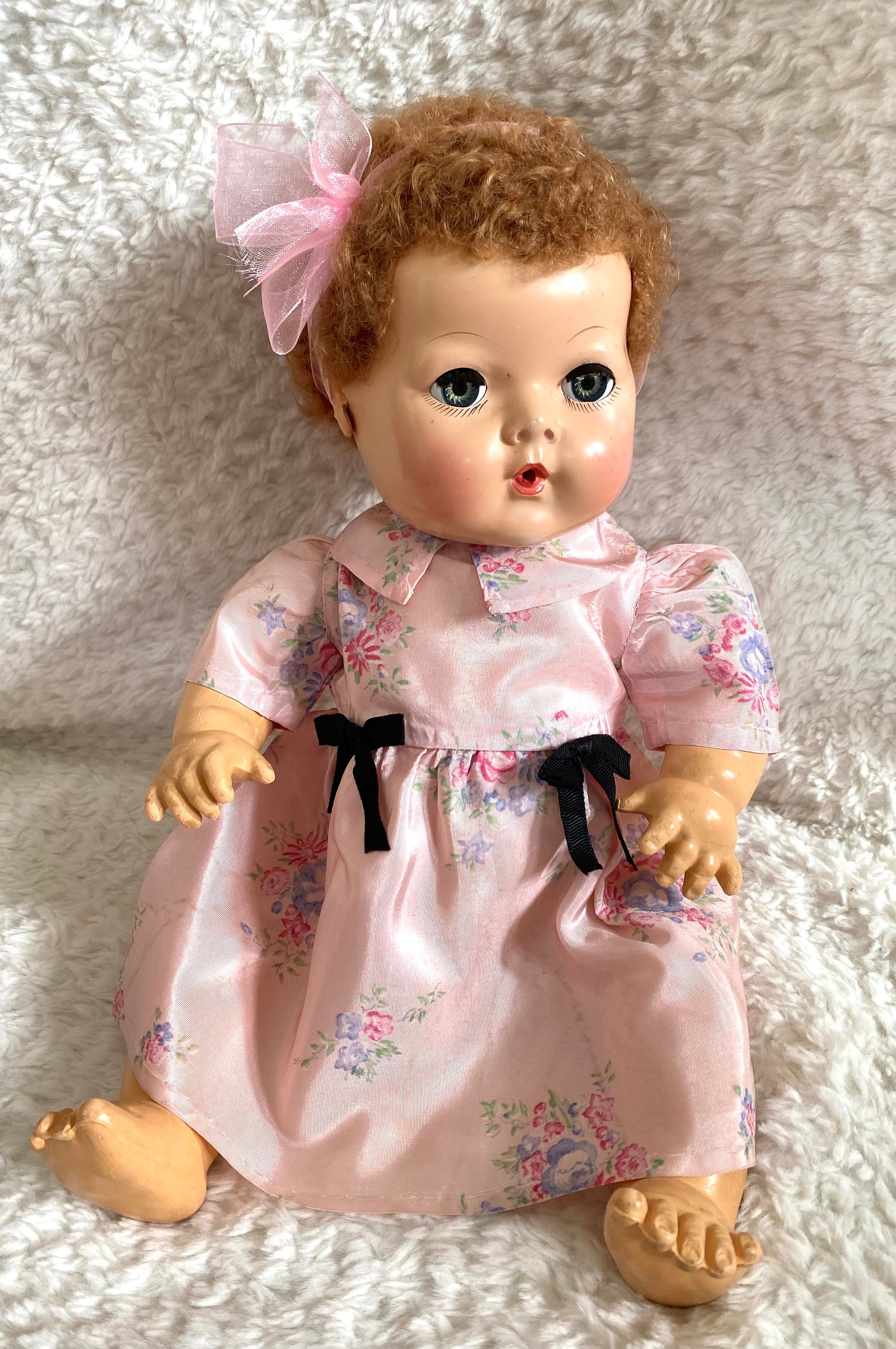 Vintage Baby Doll Dress in Pale Pink Moire Taffeta With Little