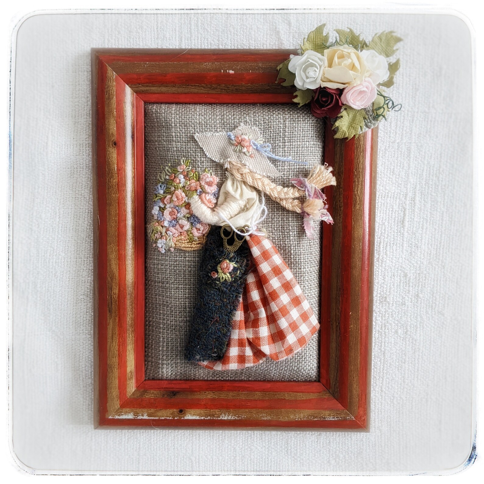 Mixed Media/embroidery/textile Art/framed Art/flower Picking Etsy