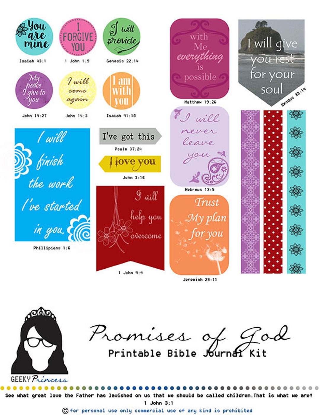 Bible Journal Stickers Digital Watercolor Christian Planner Stickers, Faith  Word Stickers for Bible Margins, Printable