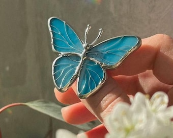 Stained Glass Butterfly Brooch, Handmade Copper Jewelry