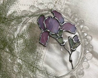 Iris Purple Flowers Stained Glass Brooch Pin Pendant Jewelry Ornament Plant Gift Mother's Day