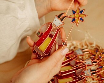 Stained Glass Goat Ornament – Handmade Christmas Tree Decoration