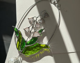 Stained Glass Lily of the valley White Flowers Suncatcher Glass Window Home Decor Ornament Plant Gift