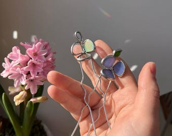 Stained Glass Tiffany Hair caps Flowers Women's Gift Plant Ornament Hair pin Flora Jewelry
