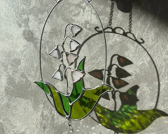 Stained Glass Lily of the Valley Suncatcher, Floral Window Ornament