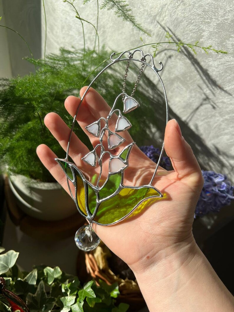 Stained Glass Lily of the Valley White Flowers Suncatcher Glass Window ...