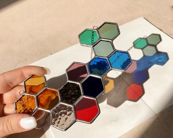 Stained Glass Tiffany Rainbow Colored Honeycombs Suncatcher Pendant Gifts  Glass window