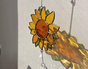 Stained Glass Sunflower Suncatcher – Tiffany Style Floral Window Hanging Decor