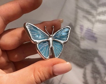 Butterfly stained glass brooch pin Gif for Mother's Day Handmade jewerly Gift for a nature lover Stained glass decoretion