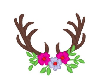 antlers with beautiful flowers bouqet  fill stich  design / INSTANT Welcome banner simply embroidery fill stitch design embroidery designs
