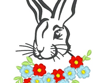 Bunny rabbit with beautiful flowers bouqet  fill stich  design / INSTANT Welcome banner simply embroidery fill stitch embroidery designs