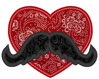 Mustache Love MACHINE EMBROIDERY / INSTANT Valentine day awesome embroidery designs for boys, new and unique