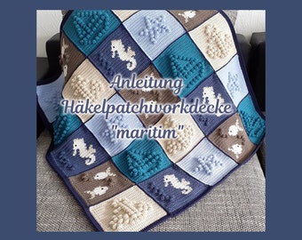 Crochet pattern "Patchwork blanket maritime" - PDF instructions in German