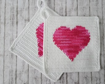 Potholder “Heart” mottled white/pink