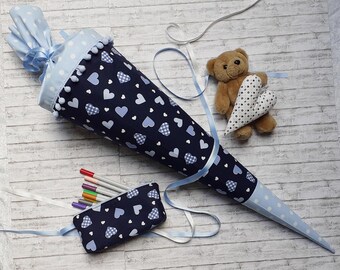 School cone/fabric cover "hearts/dots blue/light blue" without blank!