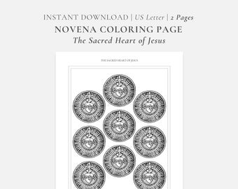 Planilha para colorir católica tradicional do Sagrado Coração de Jesus Novena Tracker, download instantâneo para impressão, catecismo escolar cristão em casa