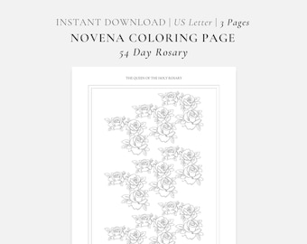Queen of the Holy Rosary Novena Tracker Coloring Worksheet, Printable Instant Download, Letter Size Catholic Christian homeschool catechism