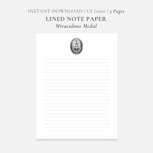 Medalha Milagrosa | Artigos de papelaria católicos para impressão | Carta dos EUA 8,5x11 pol. Papel para escrever cartas digitais forrado e sem forro