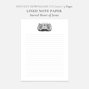 Sagrado Coração de Jesus | Papel de Notas Católicas para Imprimir | Carta dos EUA 8,5 x 11 pol. | Papel de Carta Digital Pautado e Sem Pautas