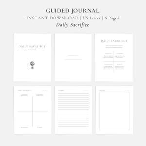 May include: A printable guided journal with the title "Daily Sacrifice" on the cover. The journal includes pages for daily reflection, gratitude, and notes.