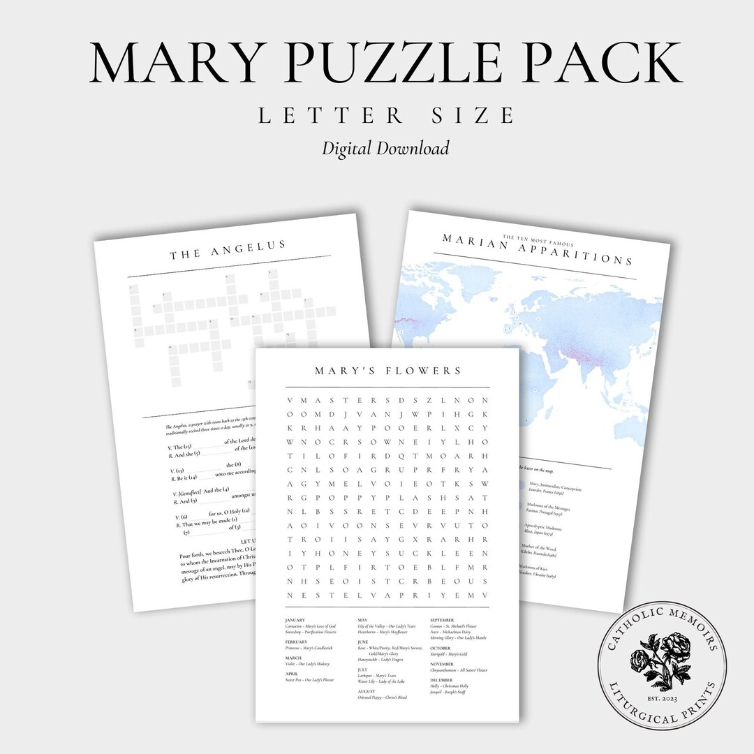 Mary Puzzles Letter Size Printable Word Search Crossword - Etsy