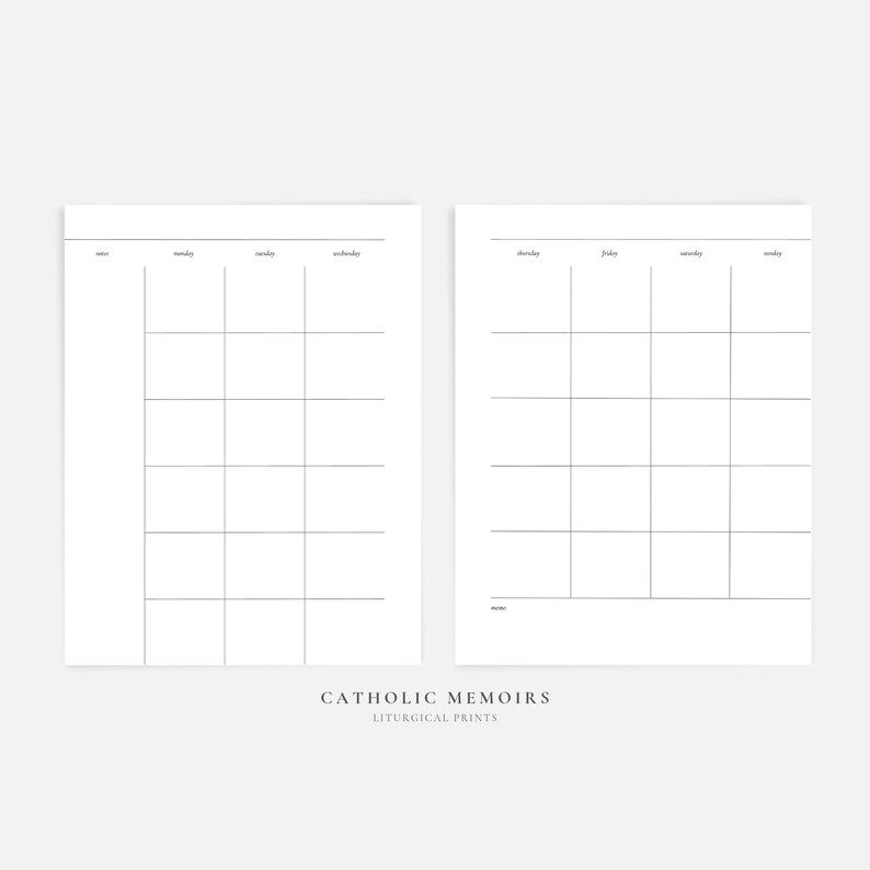 Printable Tue Undated Monthly Printable Planner Inserts, Letter Size, Instant ...