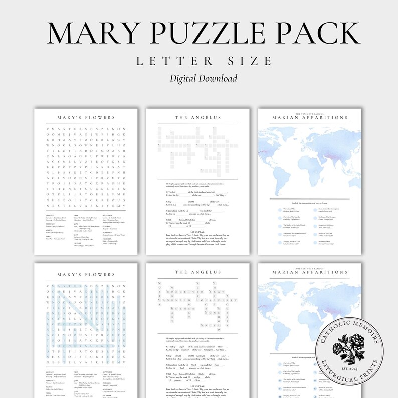 Mary Puzzles Letter Size Printable Word Search Crossword - Etsy