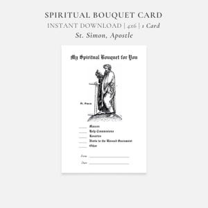 Bouquet spirituel Saint Simon l'apôtre carte imprimable à téléchargement immédiat, liturgique, dévotion, foi, chrétien, religieux, spiritua