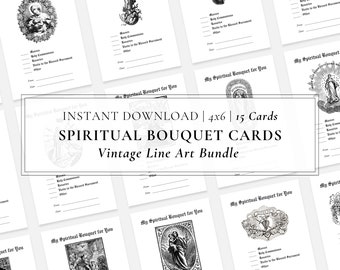 Spiritual Bouquet Card Bundel met Jezus, Maria en Jozef; Liturgisch leven, toewijding, geloof, christelijk, religieus, spiritualiteit, thuisonderwijs